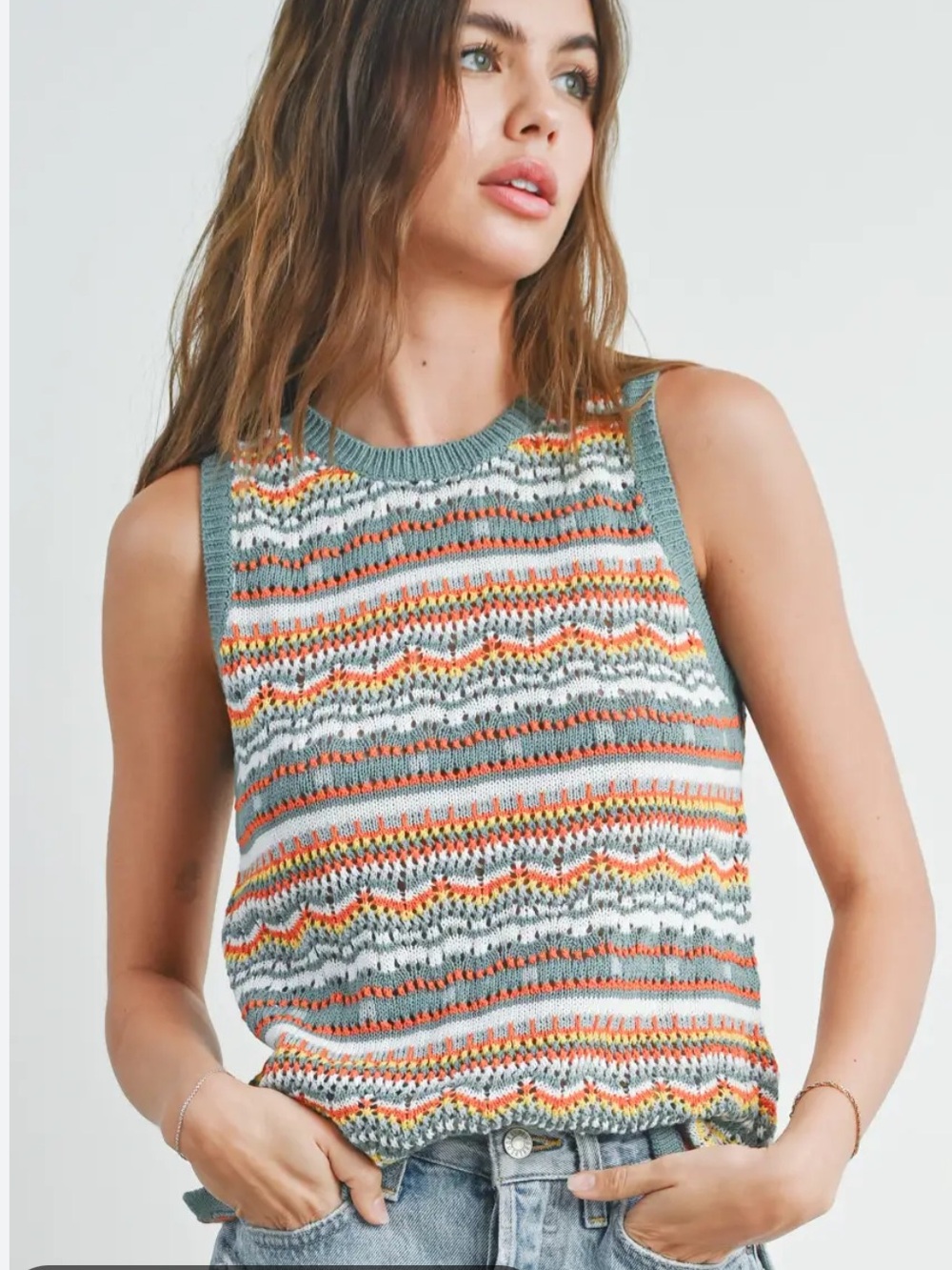 Buttermelon Geo Pattern Cotton Knit Sleeveless Top Size Small